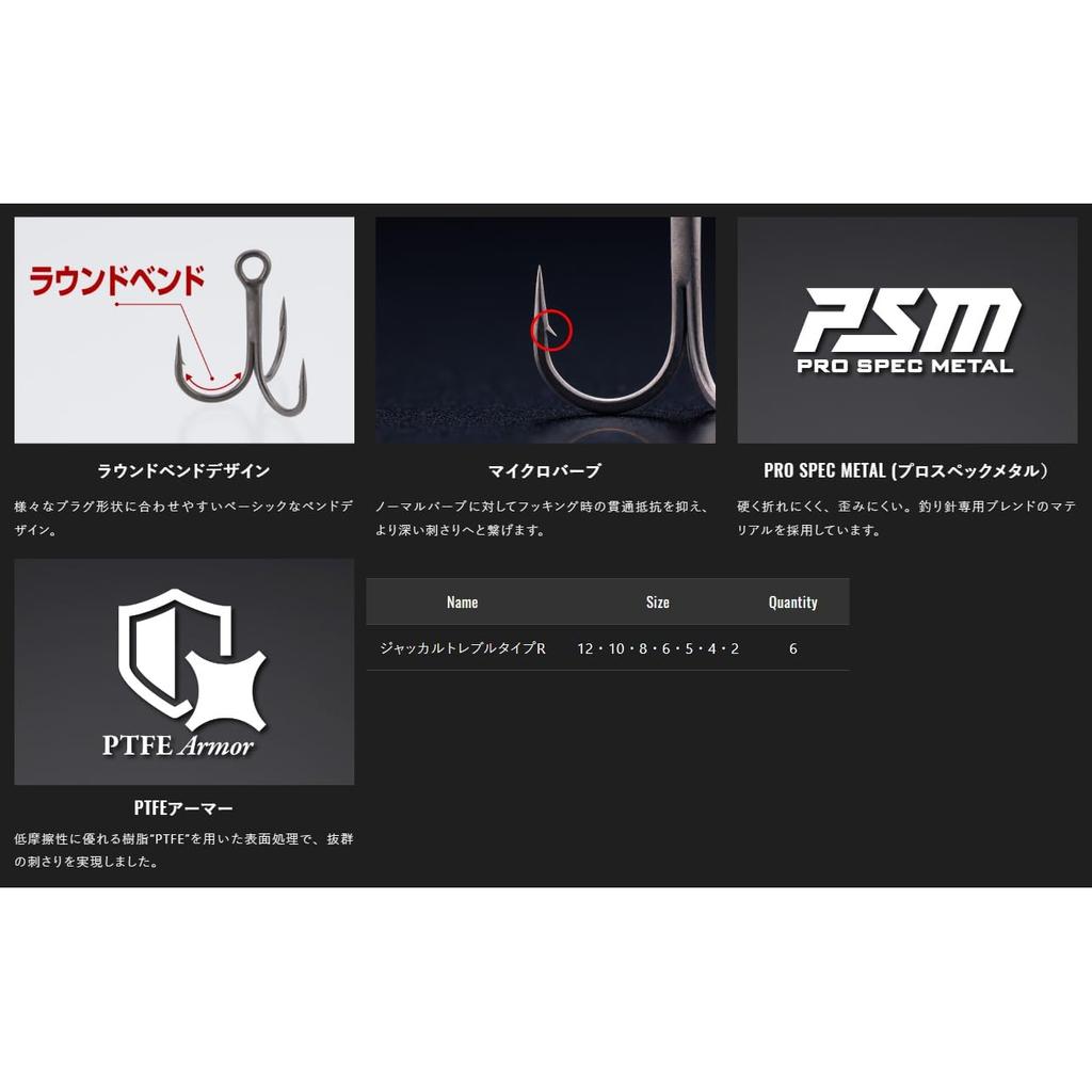 [JACKALL] JACKALL Treble Type R Hooks Size 12, 6 pcs
