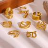 Punk Fashion Gold Color Rings For Women Unisex Stainless Steel Geometric Wave Hollow Anillos Jewelry Asymmetric Bague Party Gift