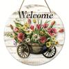 A welcome sign with pattern design -1 round artificial wood hanging sign, suitable for home, room, festival, coffee shop