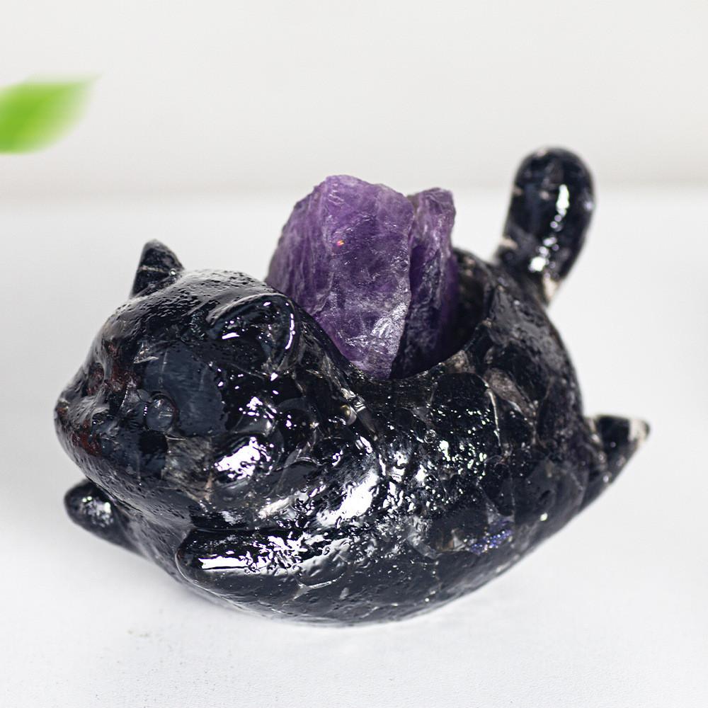 Resin Cat Car Decor Figurine With Crystal Stones For Home And Car Display