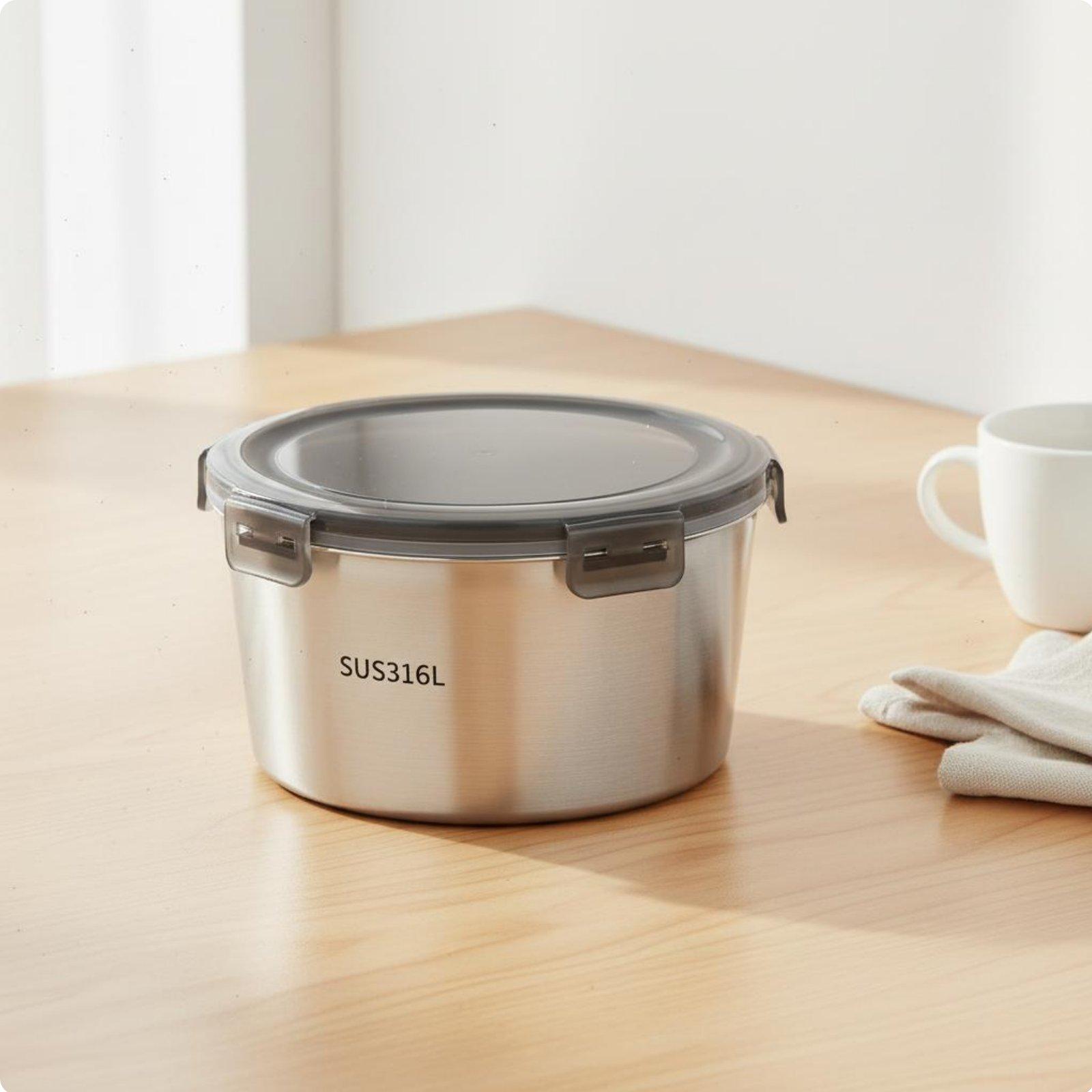 Stainless Steel Food Container Airtight Closure Round Metal Bowl with Lid Sealed Steel Food Canister Heat-Resistant Lunch Box