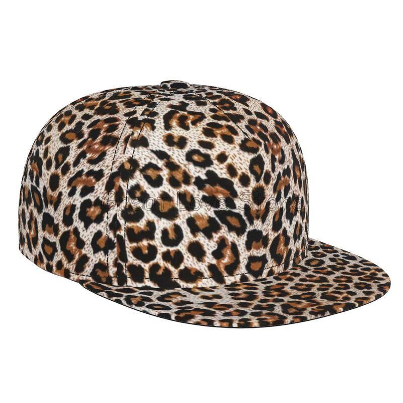Leopard Print Baseball Cap Men Women Adjustable 3D Printed Snapback Flat Bill Hip Hop Hat Flat Brimmed Hat