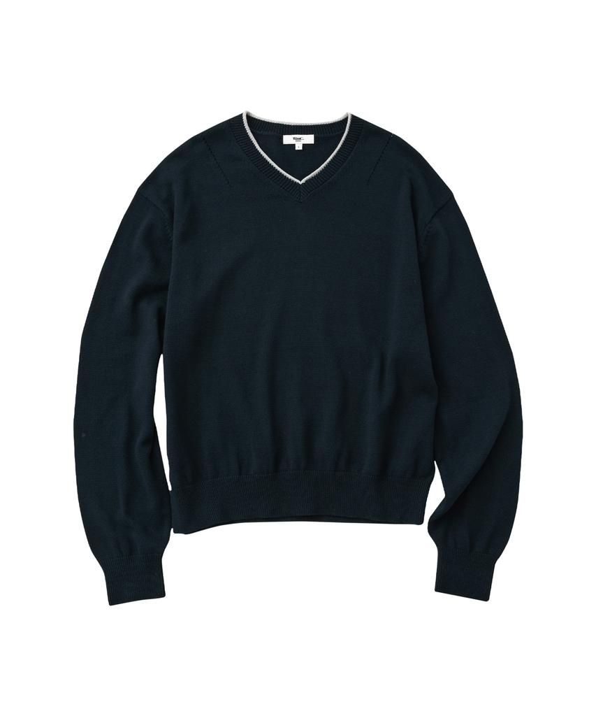 WMC Washable Cutoff V-Neck Knit_Navy