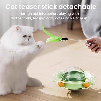 Wobble Cat Toy Interactive Dispenser with And Feather Teaser Track Ball Cat Treat Wand Slow Feeder Puzzle Toy