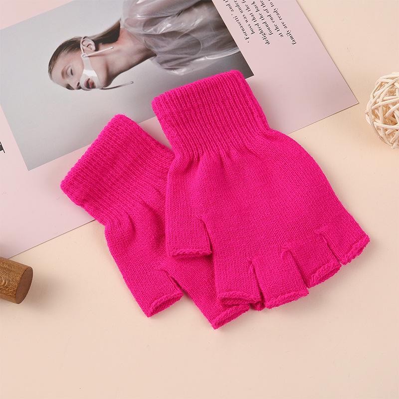 

Перчатки для сенсорных экранов унисекс с принтом Grip для тепла на открытом воздухе осенью/зимой - однотонные с логотипом half finger, One Size розы красного