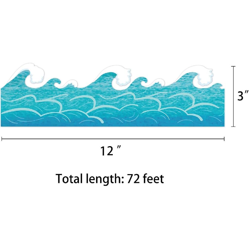 72 Feet Ocean Waves Die-Cut Bulletin Board Borders for Ocean Theme Classroom Decor Wall Decorations