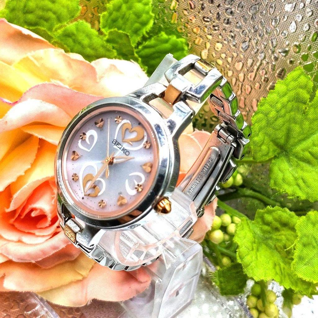 [USED] Working Seiko Tissé Radio-Controlled Watch, Heart Pink, Silver, Solar