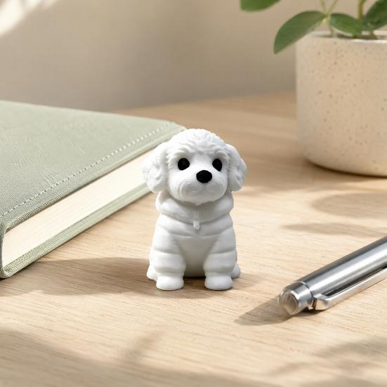 3D Printed Sitting Dog White Dog Figurine Mini Statue