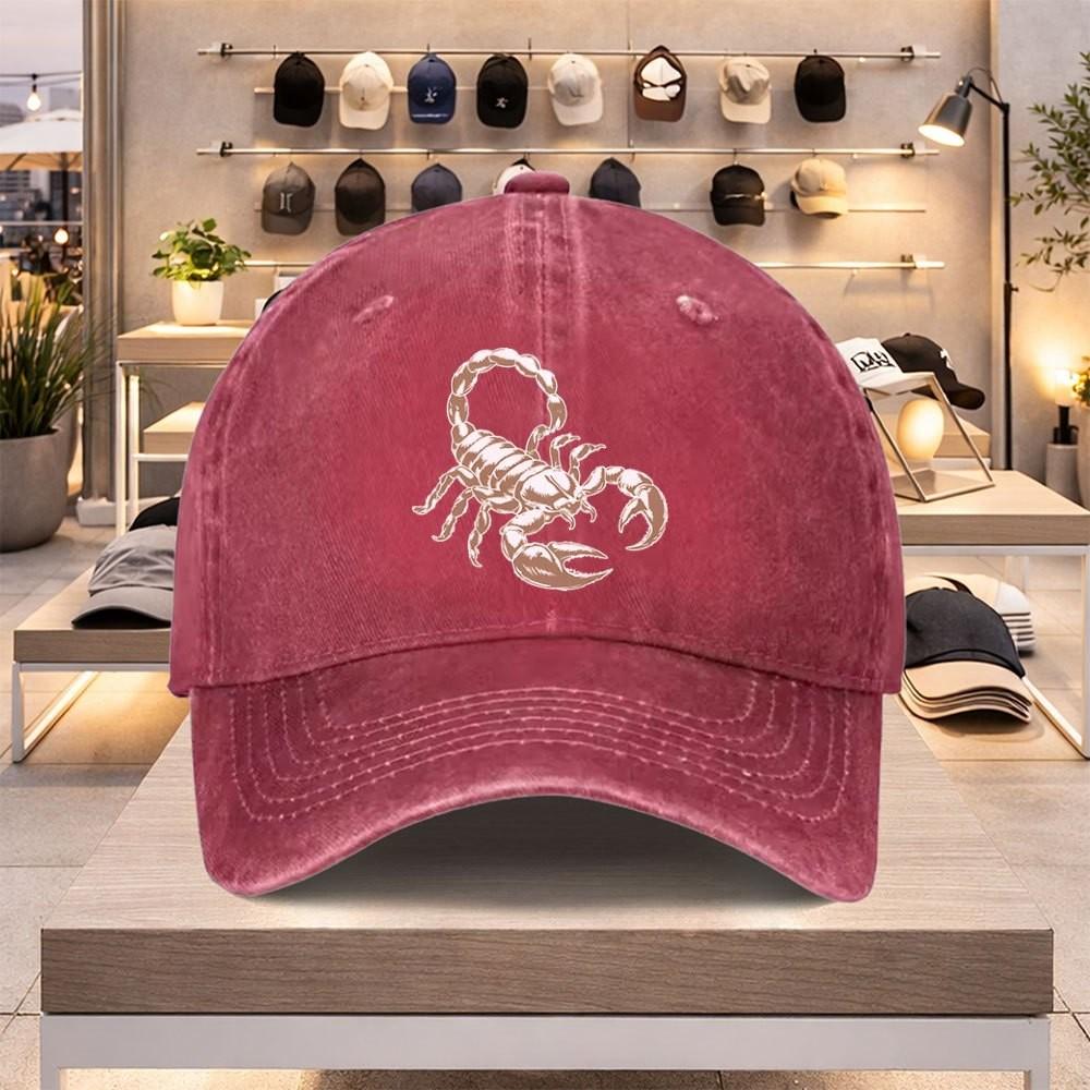 Scorpion Print Baseball Cap Cotton Adjustable Casual Unisex Distressed Hat Gift