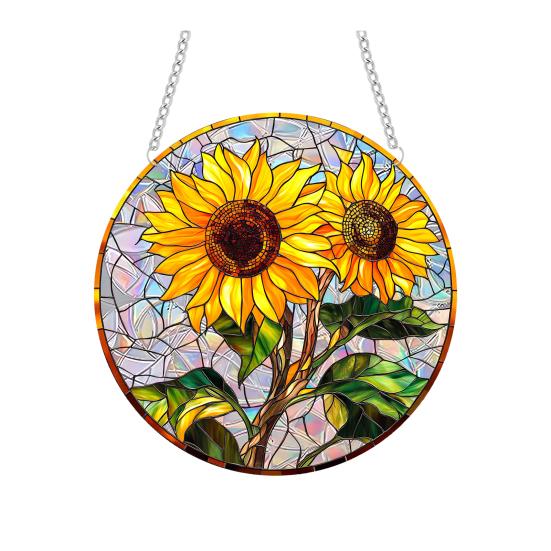 Sunflower Window Decor Shatterproof Acrylic Glass Style Hanging Ornament