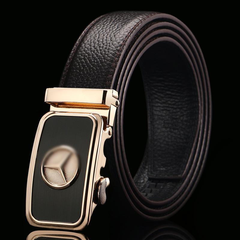 

Коричневый ремень из коровьей кожи с открытым краем Мужской ремень из натуральной коровьей кожи в стиле бизнес-кэжуал с автоматической пряжкой 110-130cm