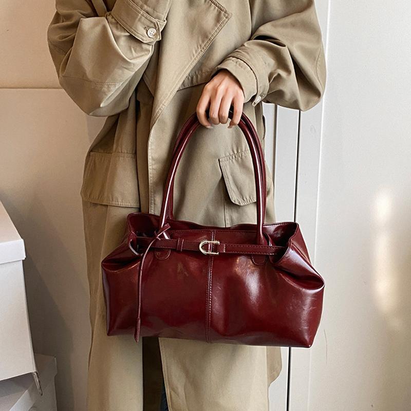 Yogodlns Oil PU Leather Hobo Handbag Slouchy Shoulder Bag Retro Top-Handle Bag Large Work Bags for Women Gilrls Tote Work Shopping Travel