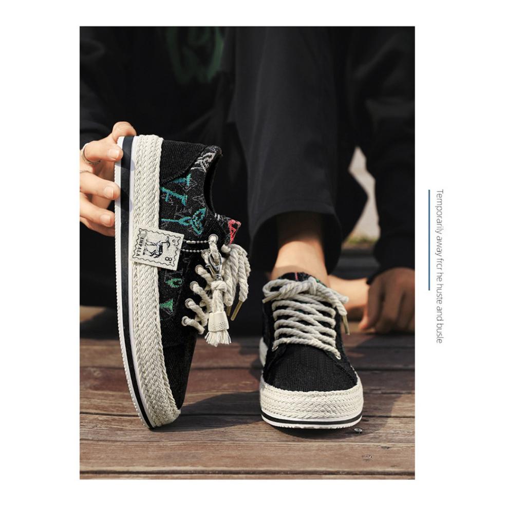 Men's Shoes, Fashion Breathable National Style Corduroy Casual Loafers One Foot Stirrup Men's Board Shoes Cloth Shoes