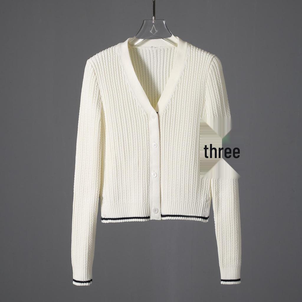 TBJL Damen Klassischer Strick-Cardigan mit vier Streifen - Herbst/Winter High-End Schlankmachende Mode.