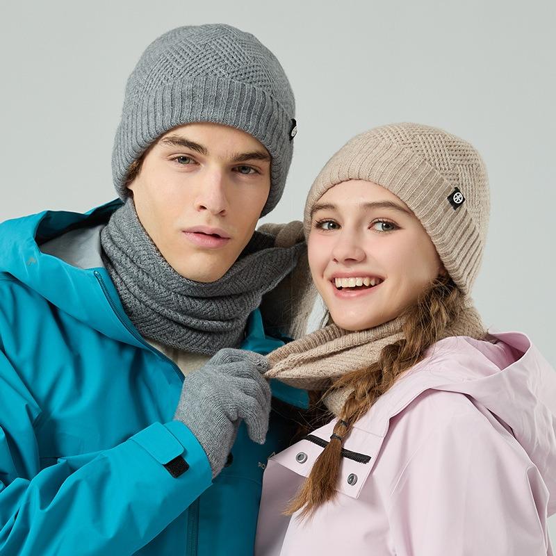Winter scarf warm three-piece hat scarf gloves three-piece knitted velvet thickened cold-proof wool set