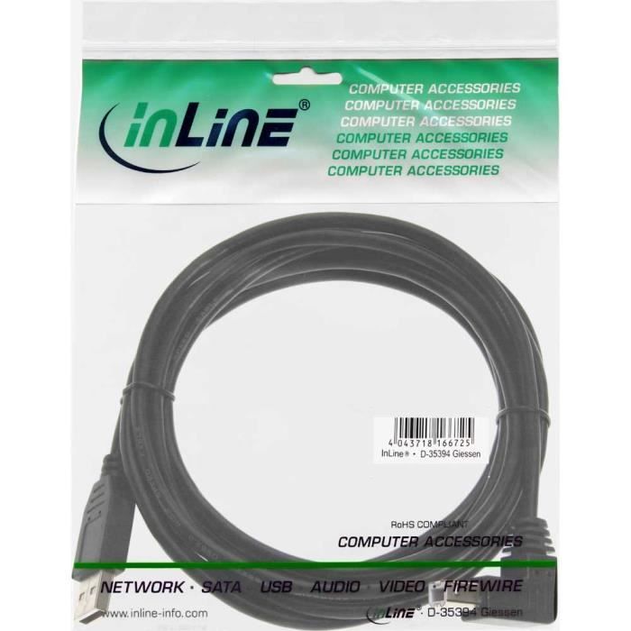 InLine 34503U, 0,3 M, USB A, USB B, 2.0, Noir
