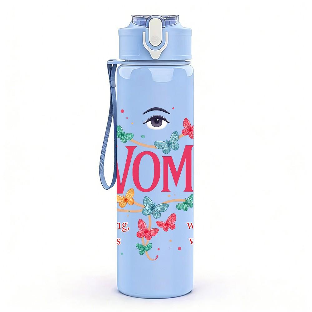 1PC Womb Butterfly Letter Print 750ml Color Plastic Sports Water Bottle Leakproof Flip Straw Lid Suitable for Sports Office Home Use