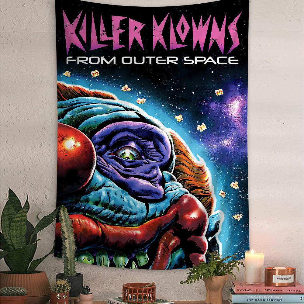 Killer Klowns from Outer Space Anime Tapestry with Tarot Hippie Flair Doubles as Wall Rugs Ideal for Dorms Home Decor