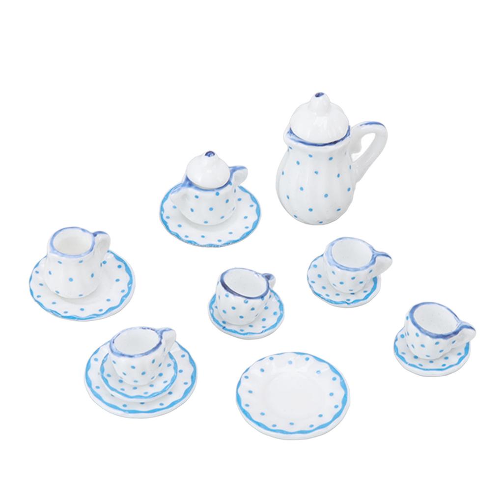 15 Pcs Dollhouse Tea Set Mini Simulation Ceramic Tea Cups Set Doll House Accessories Miniature Model Props Type D