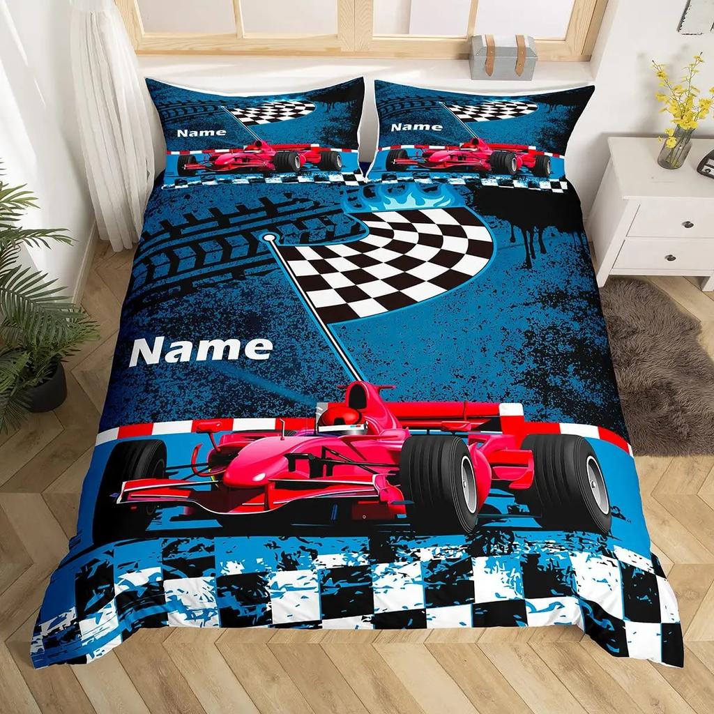 Custom Name Soccer Duvet Cover for Boys Teens Blue Flame Soccer Bedding Set Personalized Sports Comforter Cover Bedroom Decor