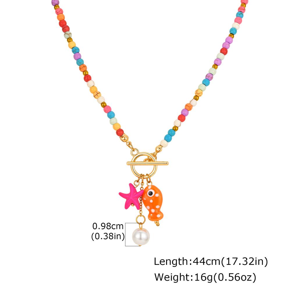 Colorful Boho Ceramic Fish Pendant Necklace for Women, Adjustable Woven Rope Choker Beaded Necklace, Summer Beach Party Jewelry