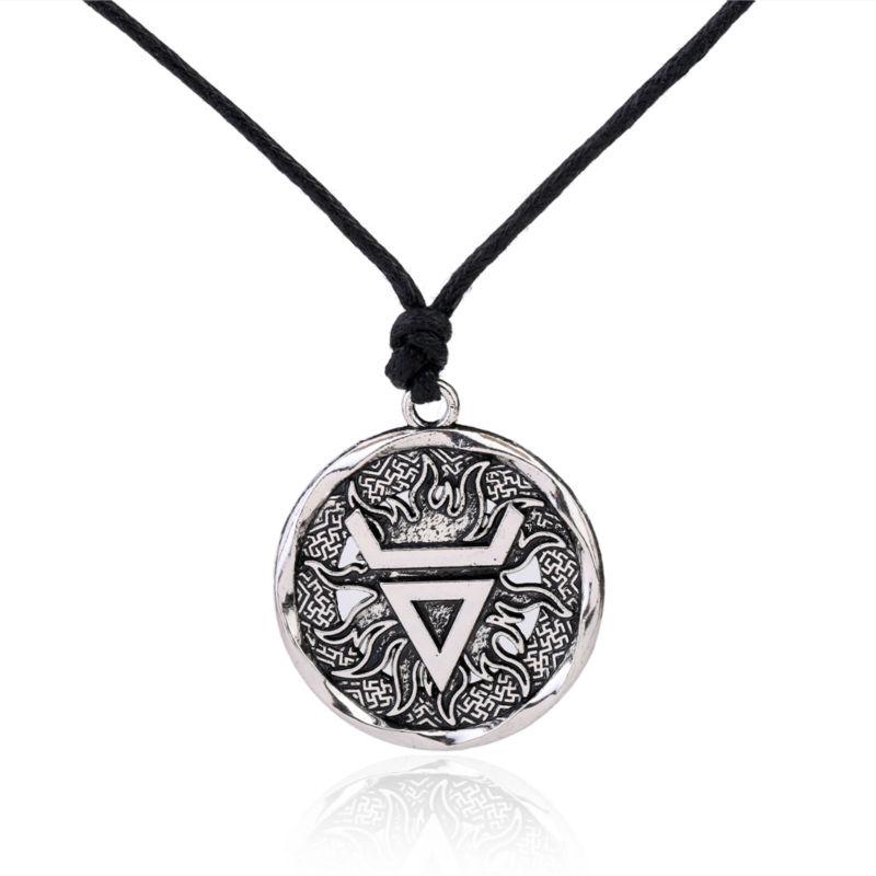 Teamer Wicca Round Necklace Men Norse Viking Runes Tree of Life Seal Pendants Wax Cord Link Chain Men's Necklace Jewelry Gifts