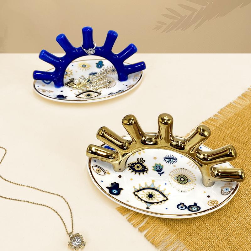 Creative Design Ring Display Stand Ceramic Home Entrance Decoration Ornament Eye Plates Jewelry Storage Tray Ashtray