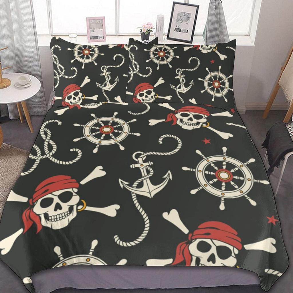Pirátský povlak na přikrývku Žraločí zátoka Ostrov Tortuga Karibské vody Retro Jolly Roger Hořčicově modrá Dekorace do ložnice Ženy Děti Muži