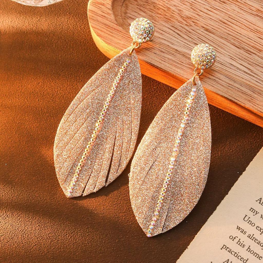Diamond Sequin Earrings Premium Bohemian Exaggerated Leaf Feather Earrings Wind Earrings