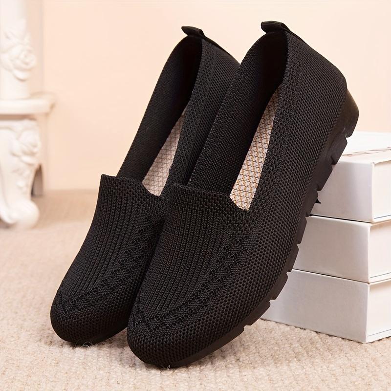 Women's Solid Color Knit Loafers Lightweight Anti Slip Flat Shoes Casual Wear