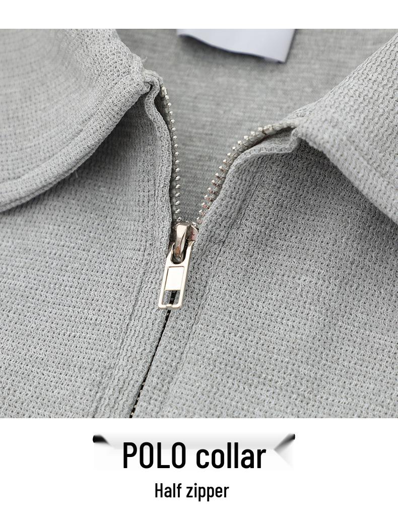 Wild Man Trendy American Letter Embroidery Waffle Knit Sweatshirt, Spring/Autumn Academy Style Half-Zip Polo