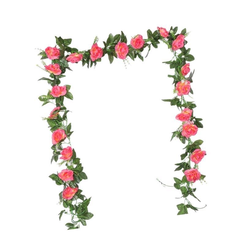 Artificial Rose Vine Flower Decoration 10 Head 7.21ft Artificial Flower Vine Hanging Plant for Wedding Home Garden