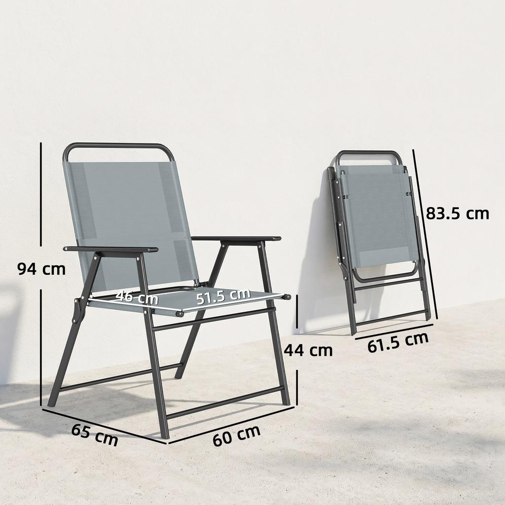 Folding Garden Chairs, Set of 2 Camping Chairs with Mesh Seat, Grey