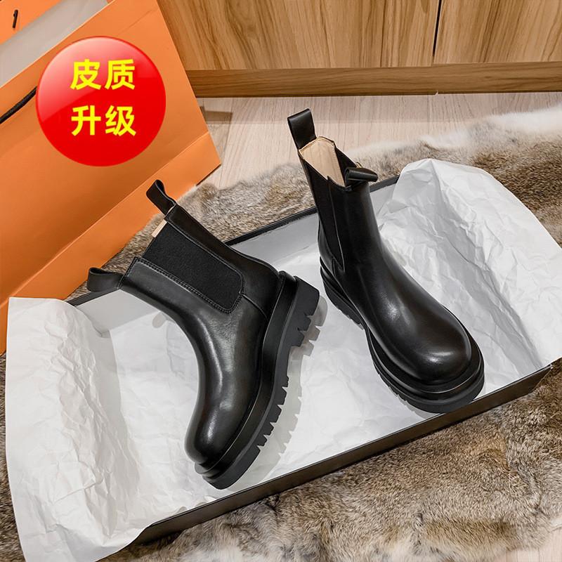 

Leather Martin boots women s 2025 autumn and winter new British style medium tube thick-soled velvet cigarette tube Chelsea boots autumn boots 35
