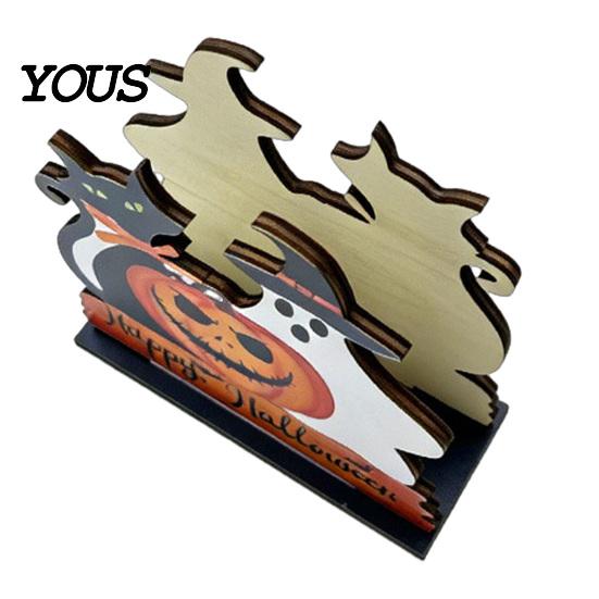 Solid Wood Paper Organizer Halloween Ghost/Cat Wooden Napkin Holder, Cute Towel Decorative Holiday Party Dining Accessories Stand, Freestanding Tissue
