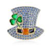 Fashion Rhinestone Clover Hat Brooches Pin For Women Clothing Coat Jewelry Accessories Gifts