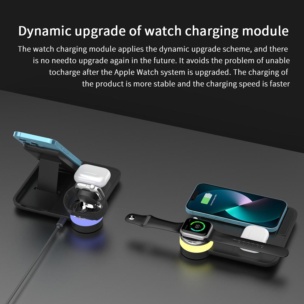 100W Fast Wireless Charger Stand 8 Lights 4 In 1 Foldable Charging Dock Station for iPhone 14 13 12 11Pro Max iWatch 8 7 AirPods