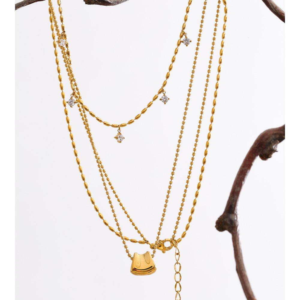 Eetit Luxury Fashion Double-Layer Zirconia Drop Exquisite Chain Overlay Necklace Stainless Steel Popular Pendant Collar Jewelry