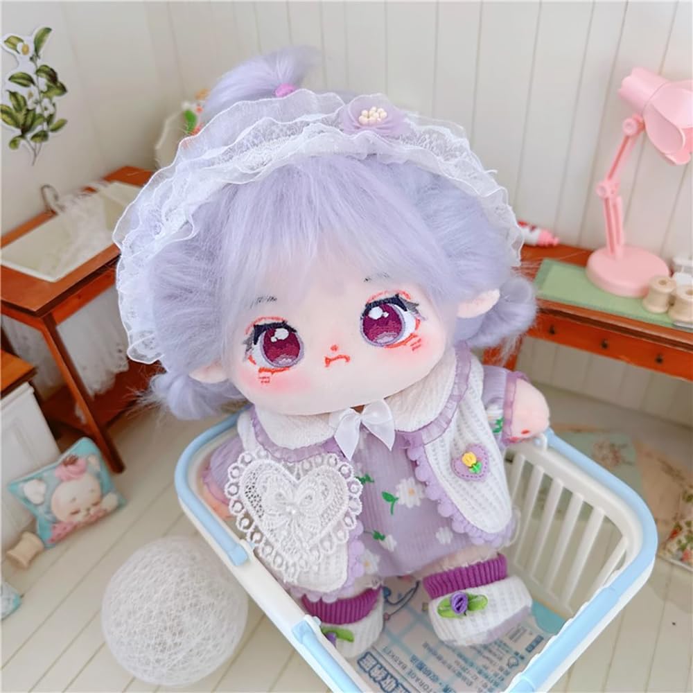 niannyyhouse 20cm Plush Fried Black No Regular Cotton Girl, Purple, Hair, Hair, Attributes, Body, Doll, Dress-Up (12-Skeleton Included)