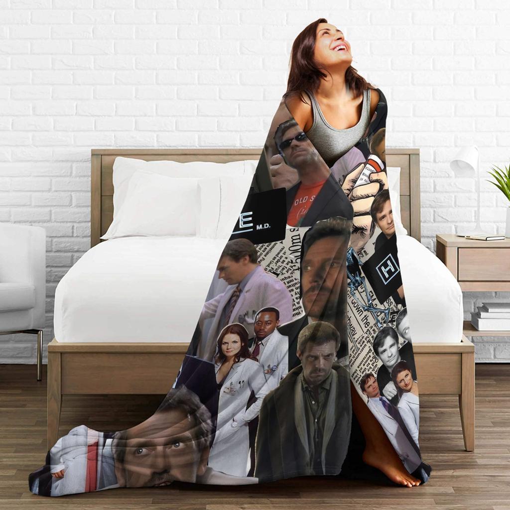 Dr. Gregory House Television Photo Collage Flannel Blanket Warm Throw Blanket for Outdoor Travel Office Bedspread Sofa Bed Cover