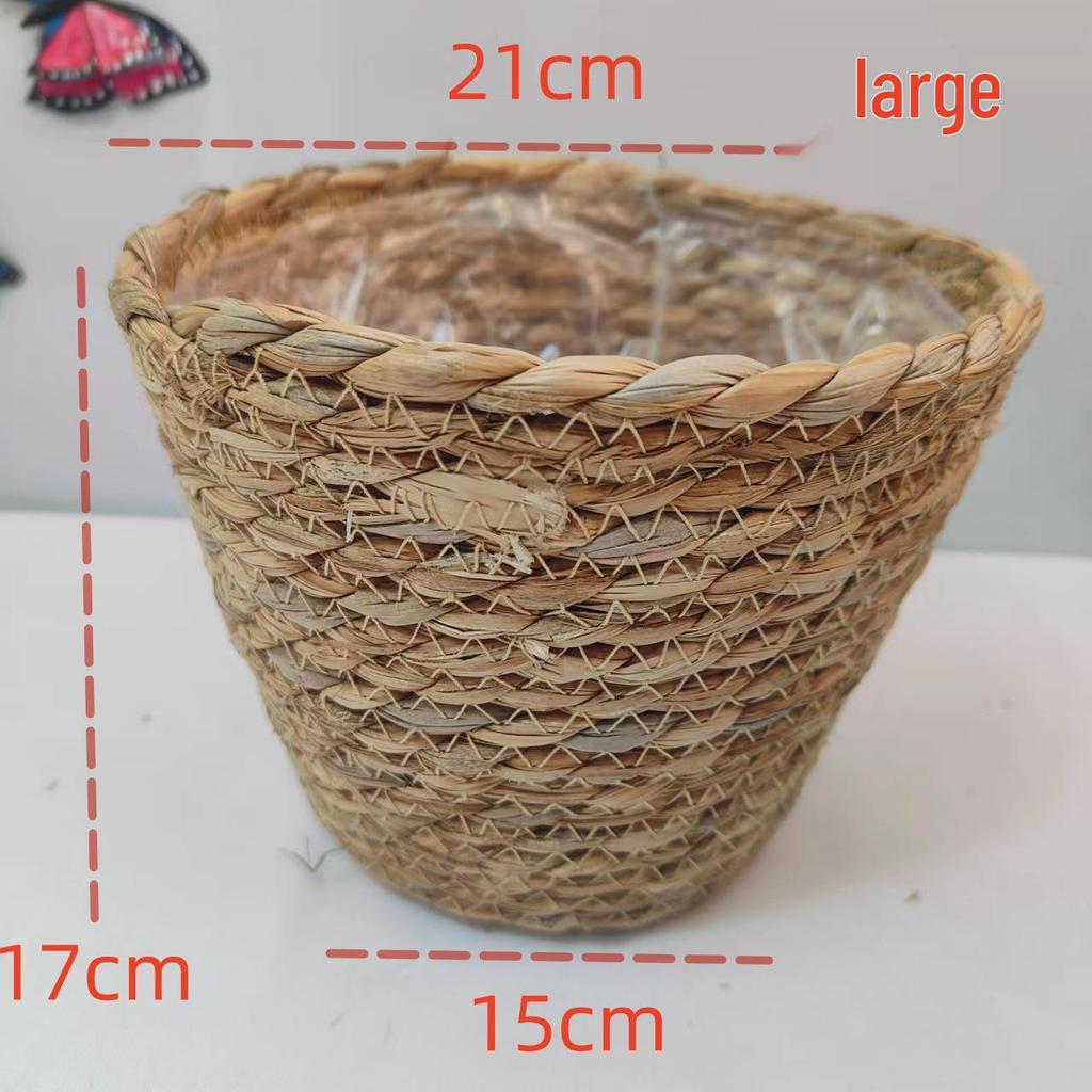 Nordic Seagrass Woven Flower Pot - Little Bear Hug Design for Simple Living Room Decor