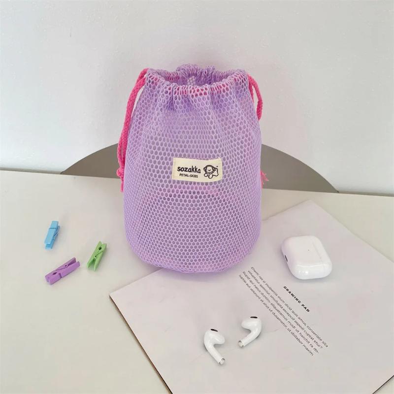 4 Colors Mesh Large Capacity Drawstring Bag Portable Minimalist Toiletries Cosmetics Travel Carrying Storage Bag