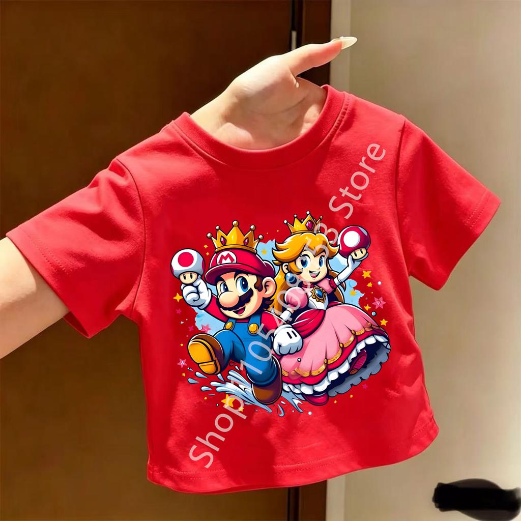 Super Marios Tshirt for Children Cartoon Anime Clothes Round Collar Clothing Short Sleeve Kid Summer Tee Top
