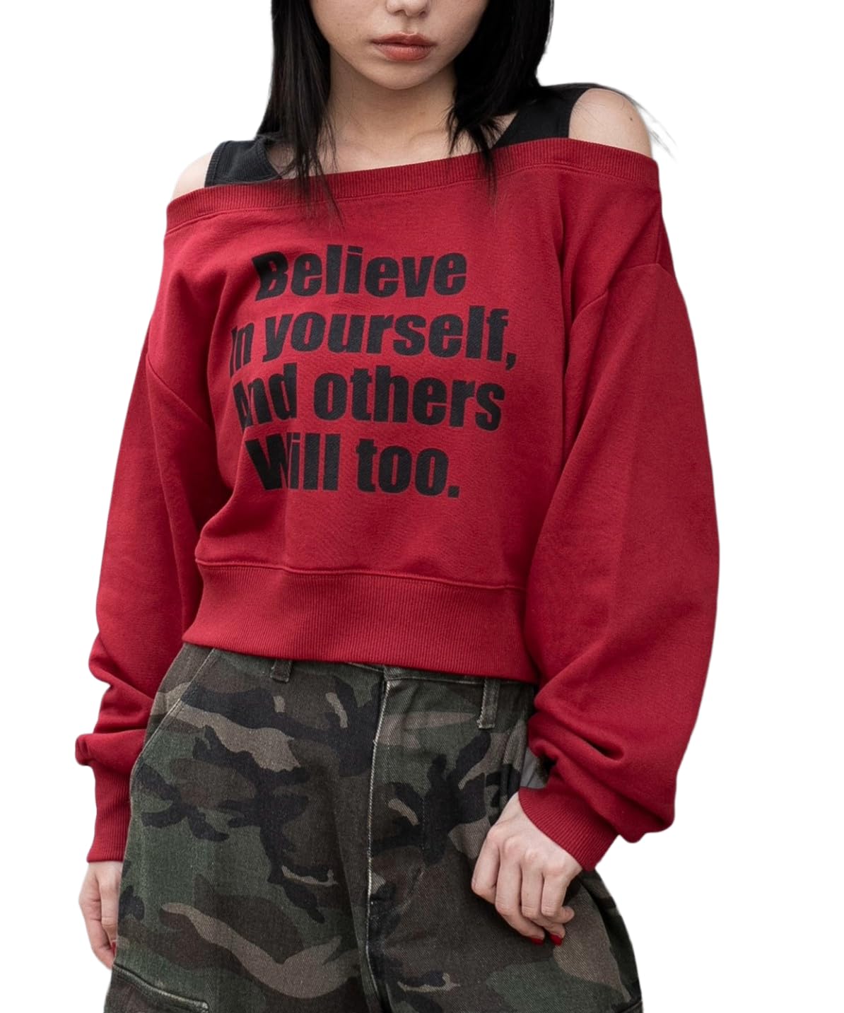 

WEGO Short Pullover Size Pattern 1 Women s Off-the-Shoulder Sweatshirt, Top, Fall/Winter Streetwear, Casual, Gift, F,