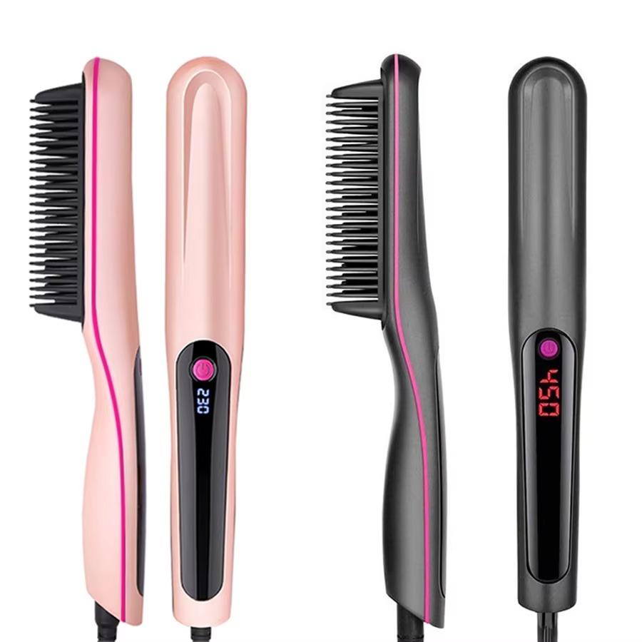Ionic Automatic Electric Black Mini Hair Straightening Brush Hair Iron Beard Straightener Brush