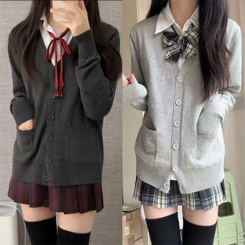 Authentic JK Uniform Long Sleeve Cardigan Sweater - Women’s Academy Style Knitted Top for Spring & Autumn.