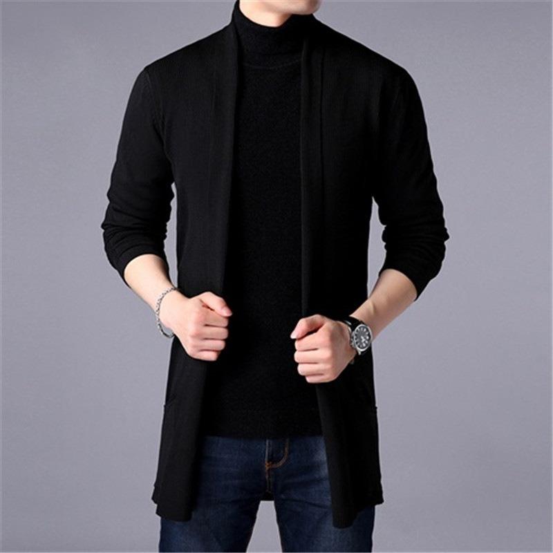 Men S Long Knit Cardigan Casual Pocket Sweater Coat