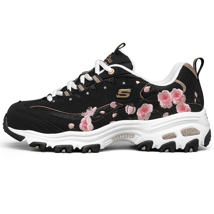 Skechers Women's Black Dlites 1.0 Fabric Leather Sports Casual Low Top Lifestyle Shoes Sneaker 149239-Bkpk Cm