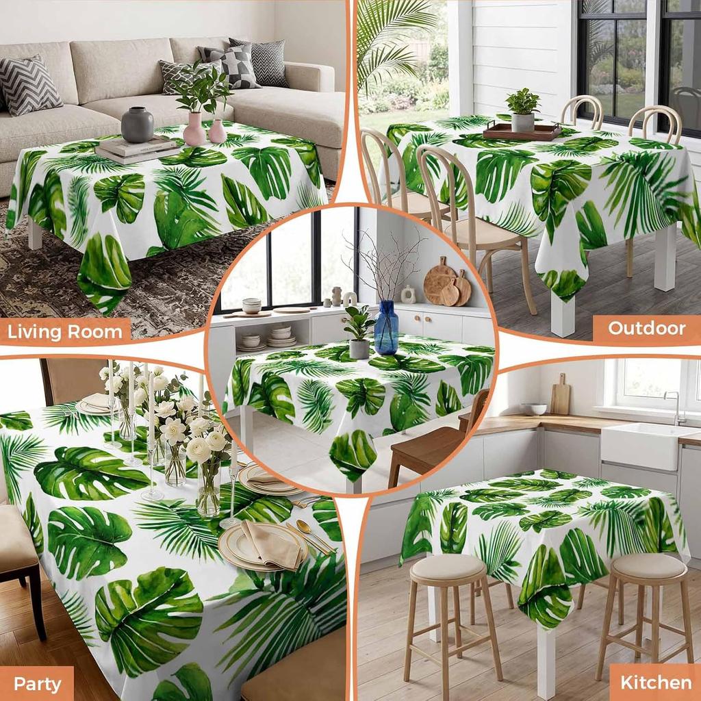Rectangle Tablecloth Summer Monstera Palm Leaf Table Cloth for Table Decor Tropical Green Leaves Tables Cover for Holiday Party