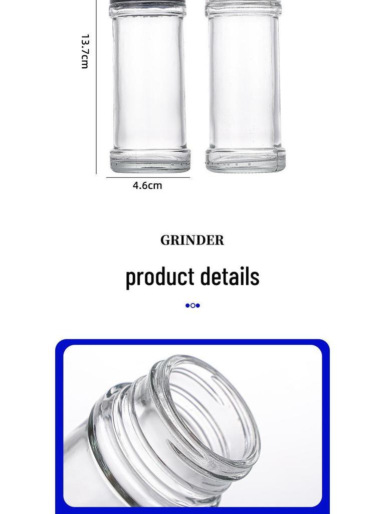 Transparent Glass Manual Grinder for Spices, Cumin, and Peppercorns - Moisture-Proof and Multi-Purpose.